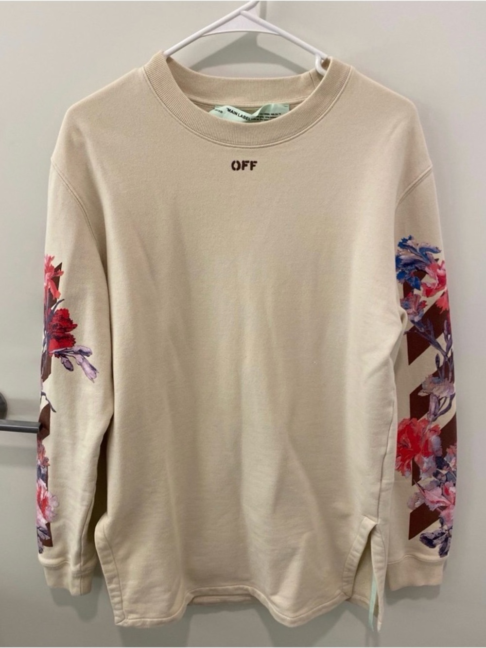 Off-White FW 2013 Cream Crewneck Sweater with Floral Sleeve Graphics